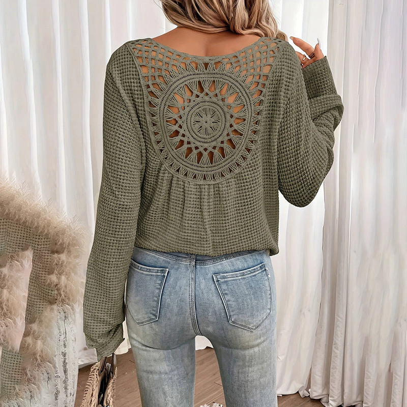 Women's Solid Color V-Neck Long Sleeve Knit Top