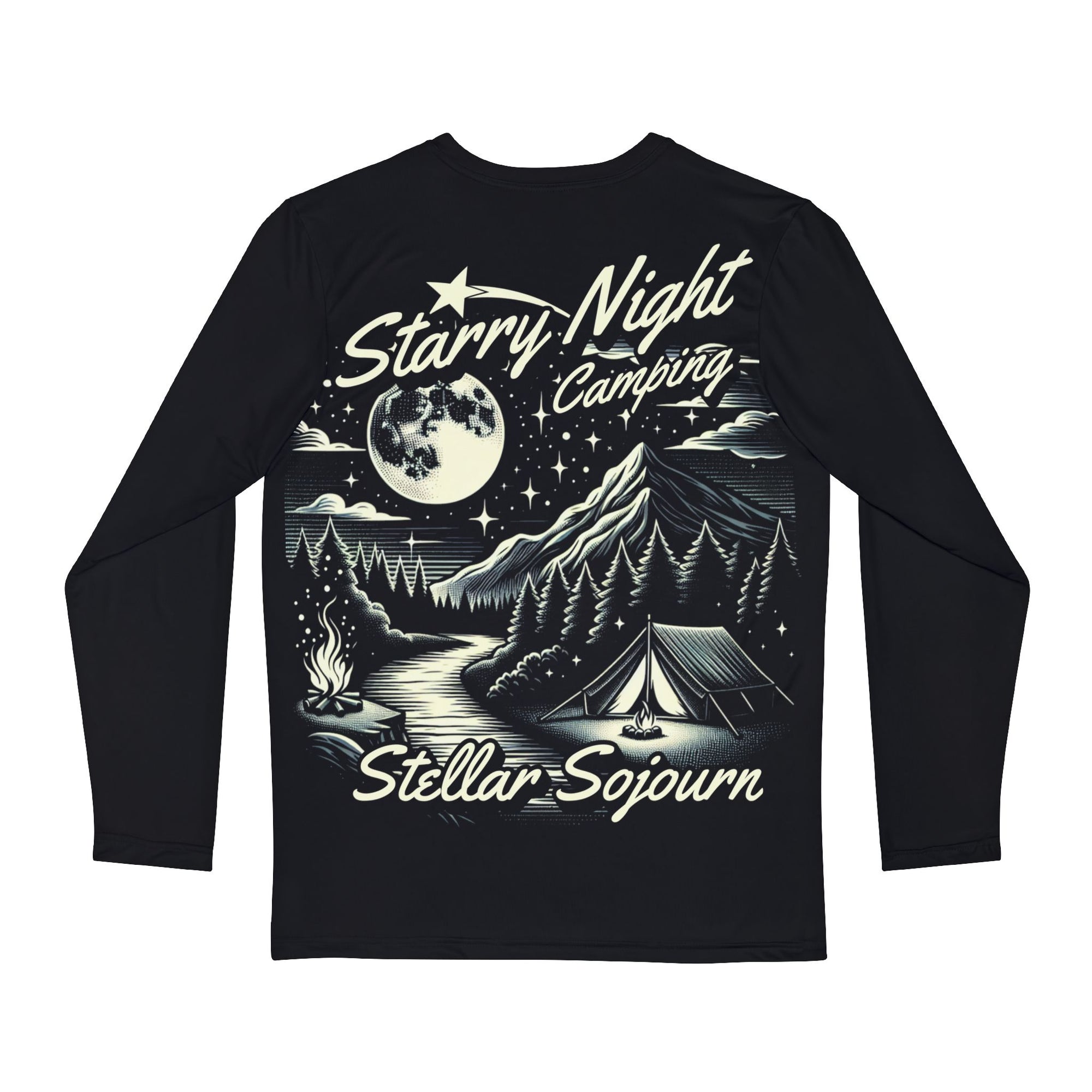 Starry Night Camping Long Sleeve Shirt, Men's AOP Shirt, Outdoor Adventure Tee, Gift for Campers, Cozy Style for Nature Lovers