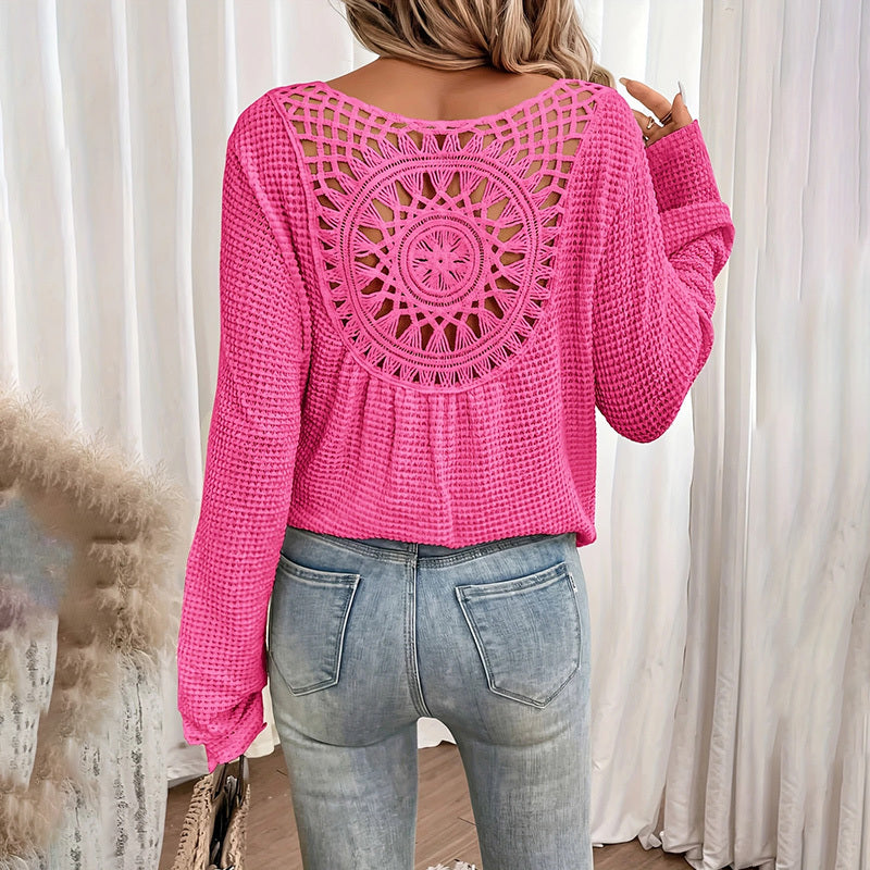 Women's Solid Color V-Neck Long Sleeve Knit Top